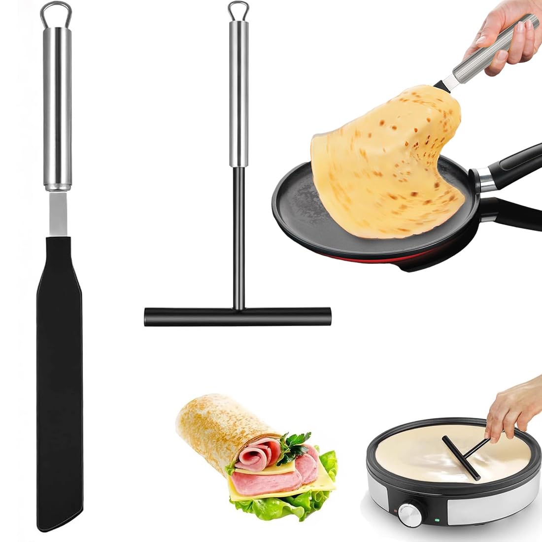 Set Di 3 Spatole In Legno Di Faggio Per Crepe E Pancake: Strumenti Professionali Per Cucina, Raschietti Anti Graffio Per Padelle Antiaderenti - 3