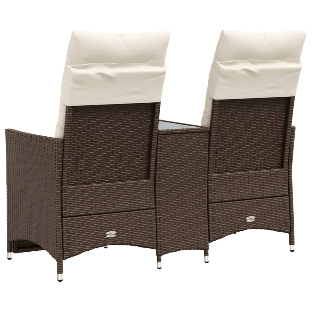 Divano da Giardino 2 Posti con Tavolo, in Polyrattan Marrone, Schienale Regolabile, Set Giardino Esterno, Salotto da Giardino, per Giardino e Terrazzo, Colore Marrone, 130 x 59 x 92 cm