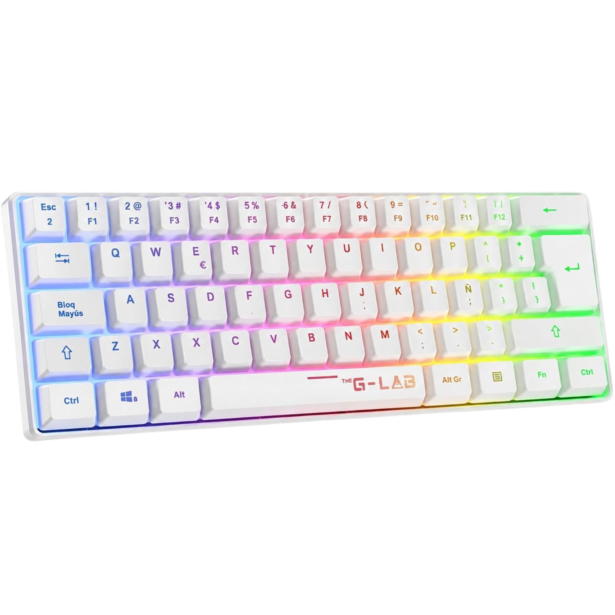 The G-Lab Keyz Hydrogen - Teclado Gaming Semimecánico 60% RGB QWERTY ES | Con Cable USB, Formato 60% Compacto, Semimecánico, Retroiluminación Multicolor, Silencioso