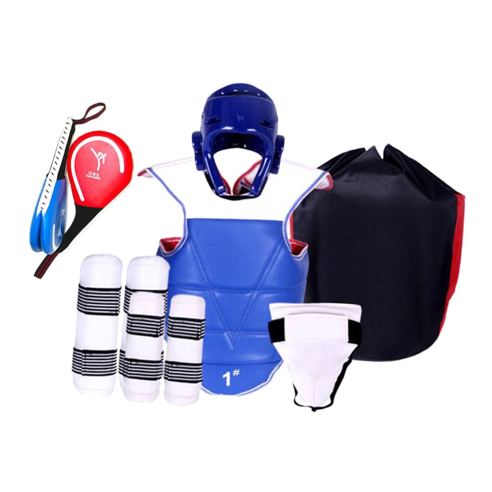 Set di attrezzature per sparring per karate | Copricapo Parastinchi Protezioni Borsa per riporre Facile trasporto Protezione per il torace Taekwondo imbottita regolabile