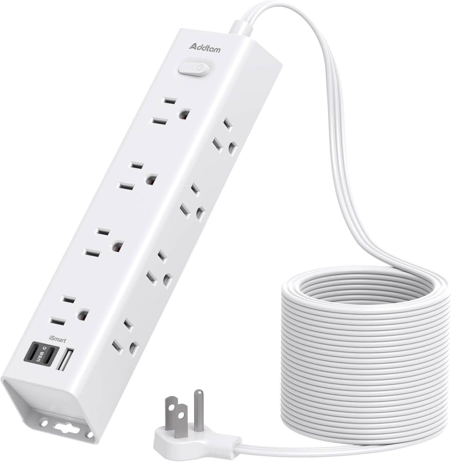 15Ft Extension Cord with Multiple Outlets, Addtam Flat Plug Power Strip Surge Protector with 15 Ft Long Cord,12 Outlet 3 USB Ports (2USB C), Desk Charging Station for Home College Dorm Room Essentials