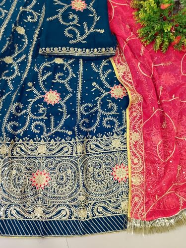 Image of Heavy Embroidery Work Semi Stitched Shimmer Silk Designer Rajputi Poshak For Women Rajasthani Lehenga Choli