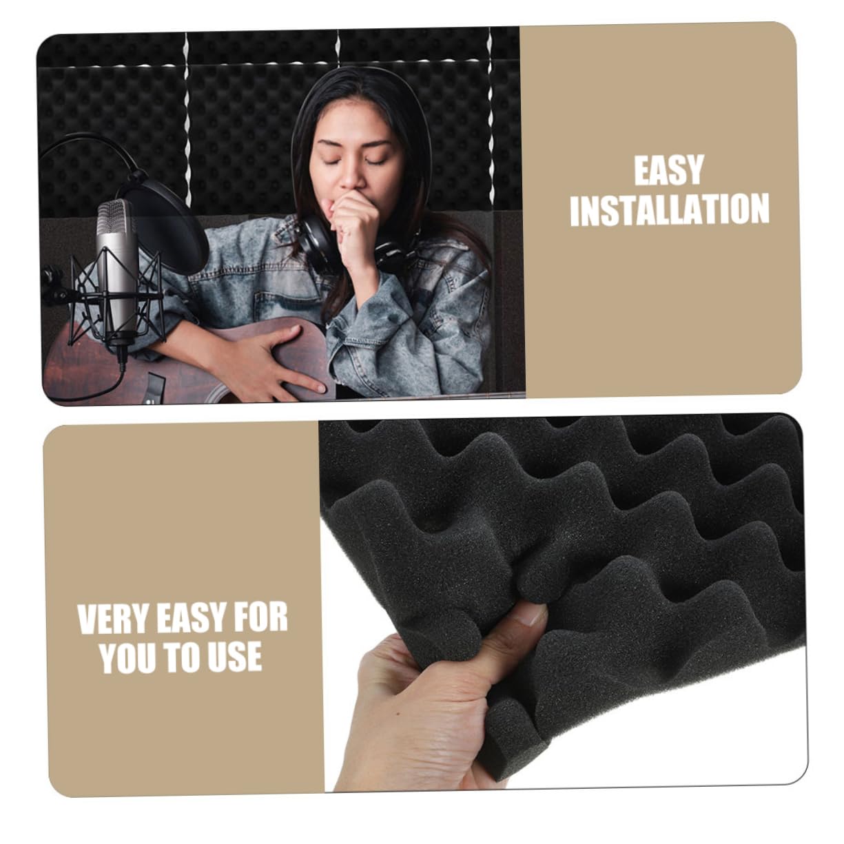 ERINGOGO 8 Paneles Acústicos Autoadhesivos para Pared, Algodón Insonorizante Negro, Alta Absorción de Sonido, Adecuado para Estudios de Grabación y Cine en Casa