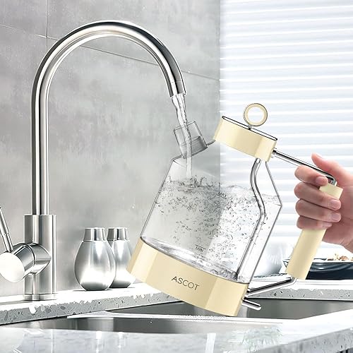 Miniatura 5 de ASCOT Hervidor eléctrico, tetera eléctrica de vidrio, regalos para hombresmujeresfamilia, calentador de té de vidrio de borosilicato de 1.6L 1500W,