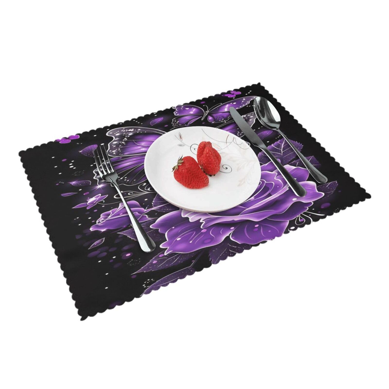 Purple Butterflies and Roses Placemats Set of 4 Print Table Mats Place Mats Table Decor for Kitchen Dining 12X18 in
