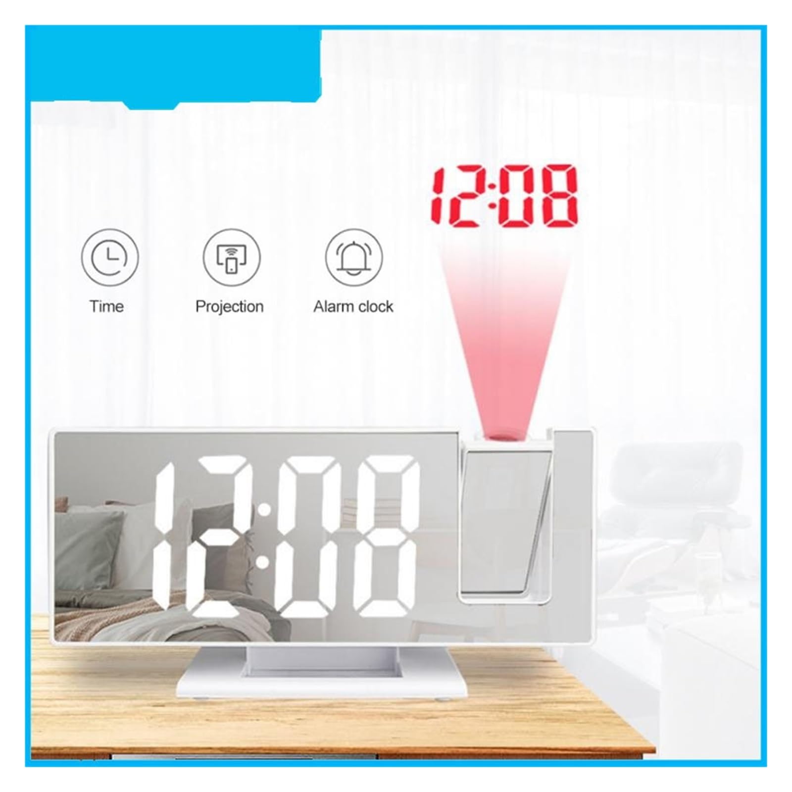 Reloj Proyectable con Espejo Led, Despertador Digital, Mesa De Escritorio Eléctrica, Mesita Noche, Alarma Electrónica Tiempo Proyección ProyeccióN Clara(Clock 4)