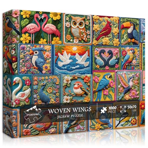 PICKFORU Bird Puzzles for Adults 1000 Piece, Flower Puzzles Features Owl Hummingbird Cardinal Peacoc