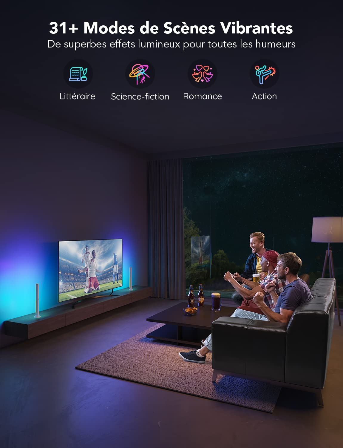 Govee Barre LED RGBIC Double Perles Lumineuses 38cm Rétroéclairage TV WiFi, pour TV 45-70 pouces, Compatible Alexa Google Assistant, Blanc