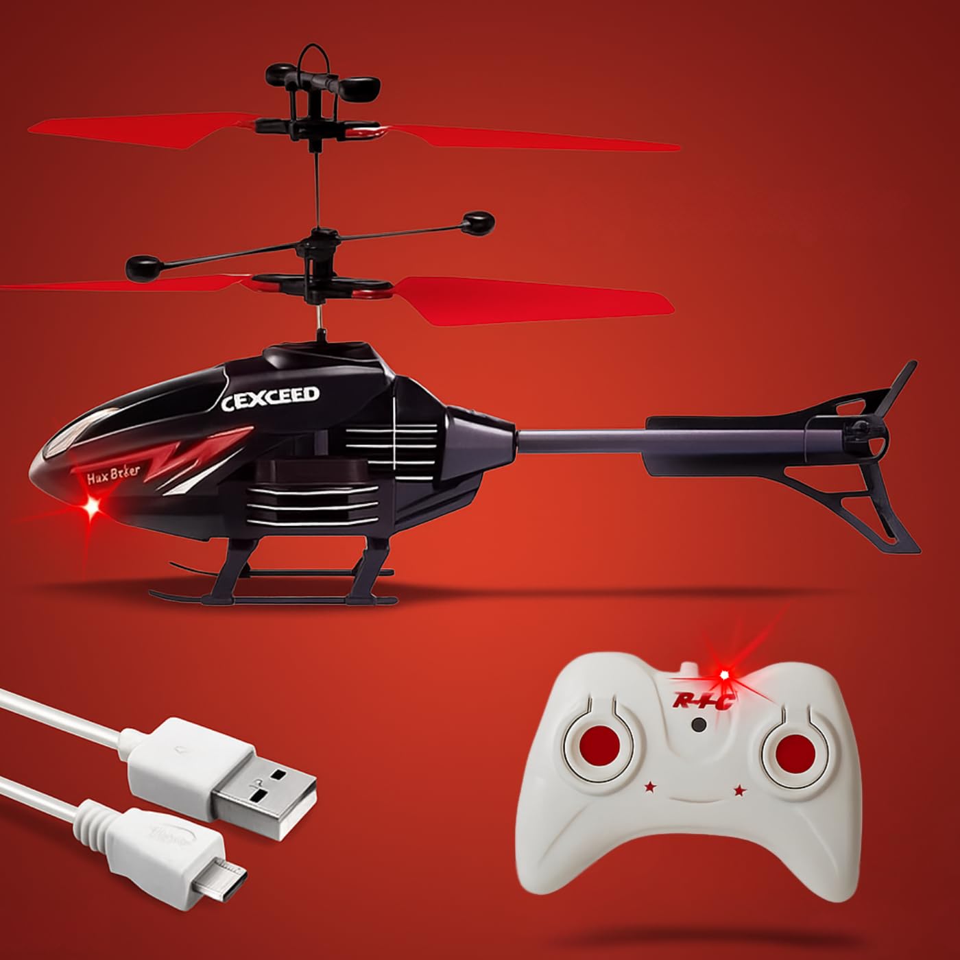 Sponsored Ad - Remote Control Charging Battery Airplane, Gravity Flying, 3D Light, Safety Sensor, Indoor and Outdoor Flying, Charging Cable, Remote Battery not Included, Pack of 1 (Black Red)