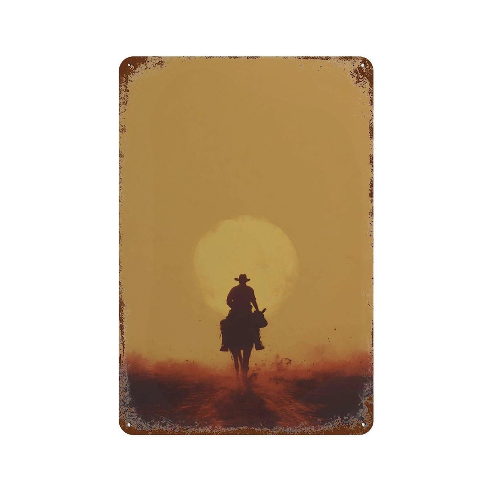 xiaoxiaoshen Cowboy Sunset Western Horse Rider Wild West Silhouette Dusty Desert Rustic Count Wall Decor Art Metal Tin Poster Modern Home Decor Art Home Bar Shop Decorations Vintage Sign 30x20cm