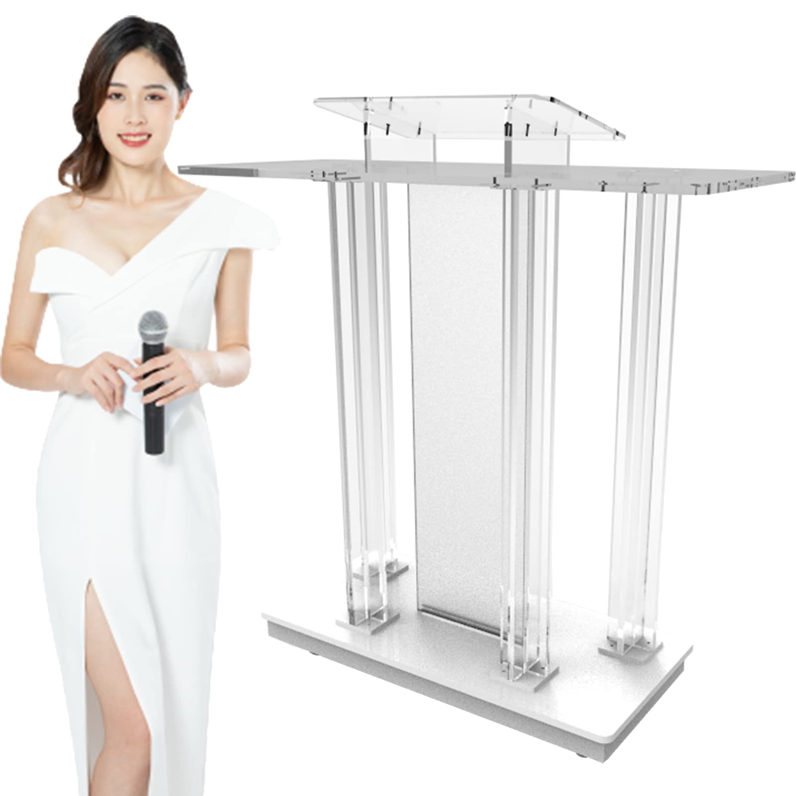 BTZHY Lectern Podium Stand, Acrylic Pulpit Rolling School Podium Church Wedding Officiating Table Auditorium Reception Desk Elevated Reading Table