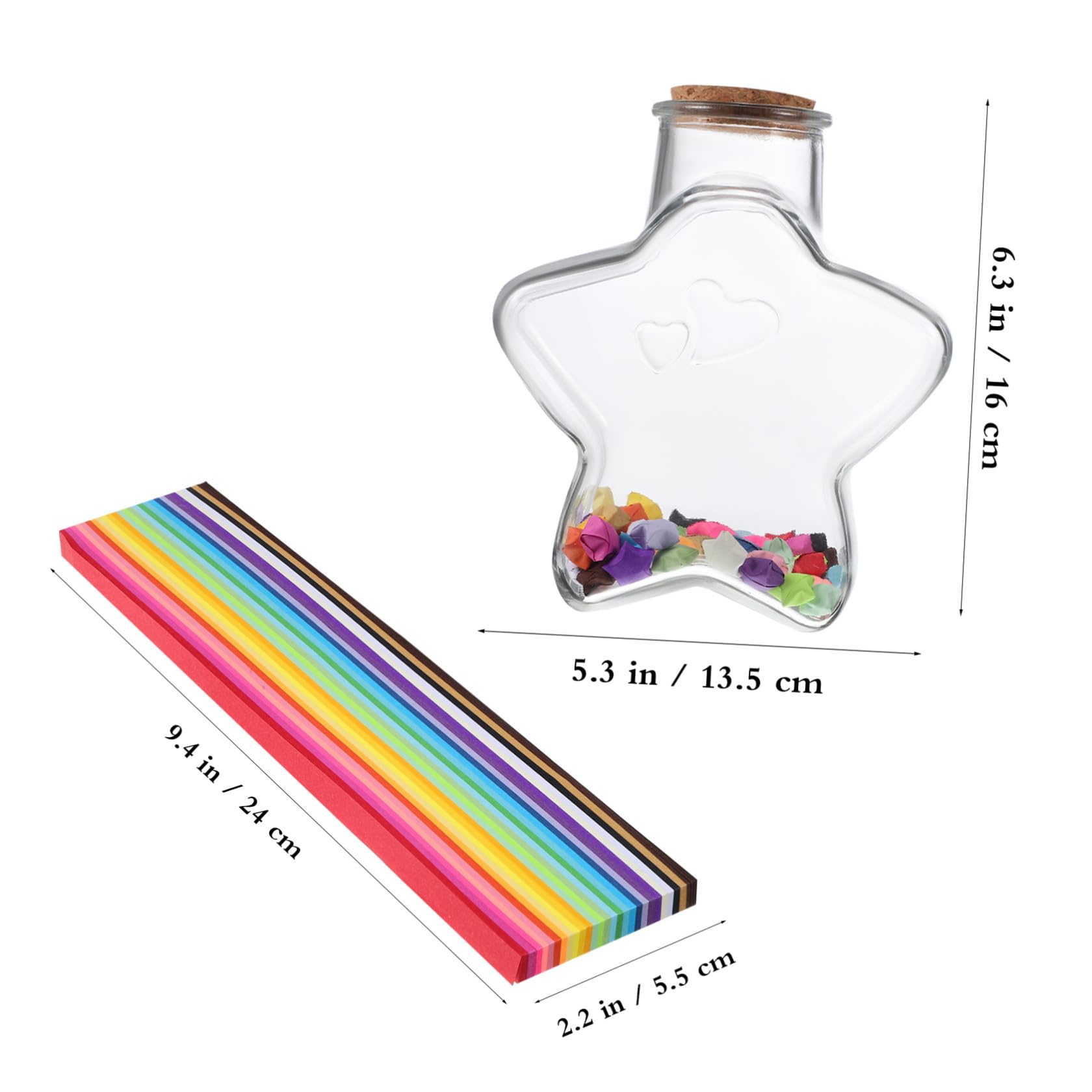 TEHAUX Origami Stern Papierstreifen Satz mit Farbigem Doppelseitigem Papier und Kleinen Glasfläschchen mit Korkdeckeln für Kreative Bastelideen und Geschenke zum Zufällige Farbe