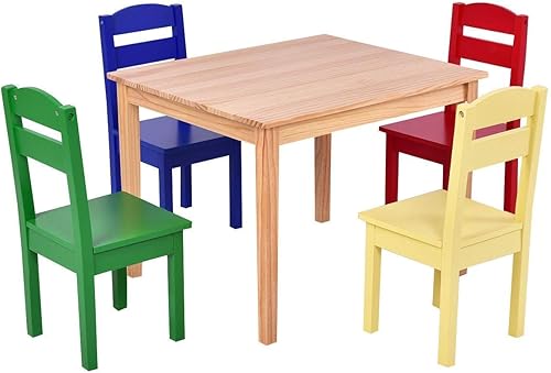 Miniatura 1 de Costzon Juego de mesa y sillas para niños mesa y sillas de actividades de madera de 5 piezas para niños manualidades tareas hora de aperitivos
