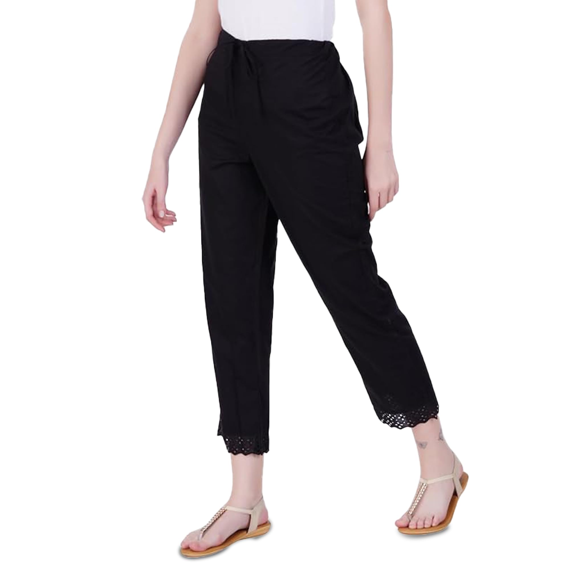 happy bunny Ethnic Hokaba Work 100% Cotton Pant for Women, Crafted Stylish Trouser, Drawstring Comfort - for Office, Party & Outdoor Wear-picture-19