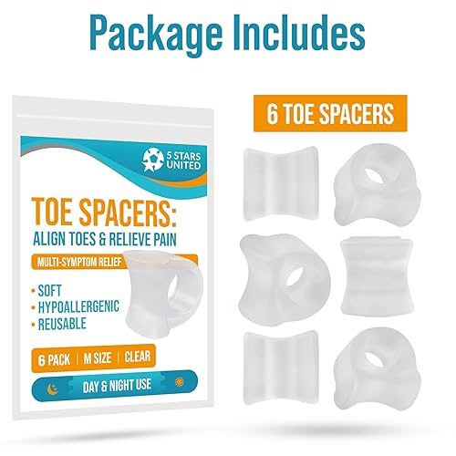 Miniatura 8 de Separadores de dedos de los pies, alisador de dedos de los pies, paquete de 6 espaciadores de dedos grandes, esparcidor de gel, corrección de dedos