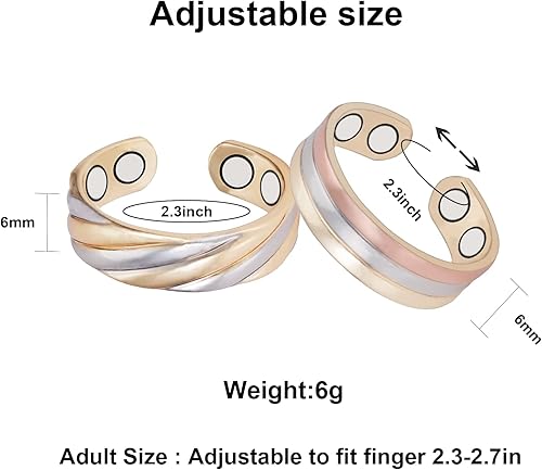 Miniatura 2 de Anillos de cobre puro para mujer, 2 piezas de anillo de oro tricolor magnético ajustable, joyería de cobre (0949 0950)
