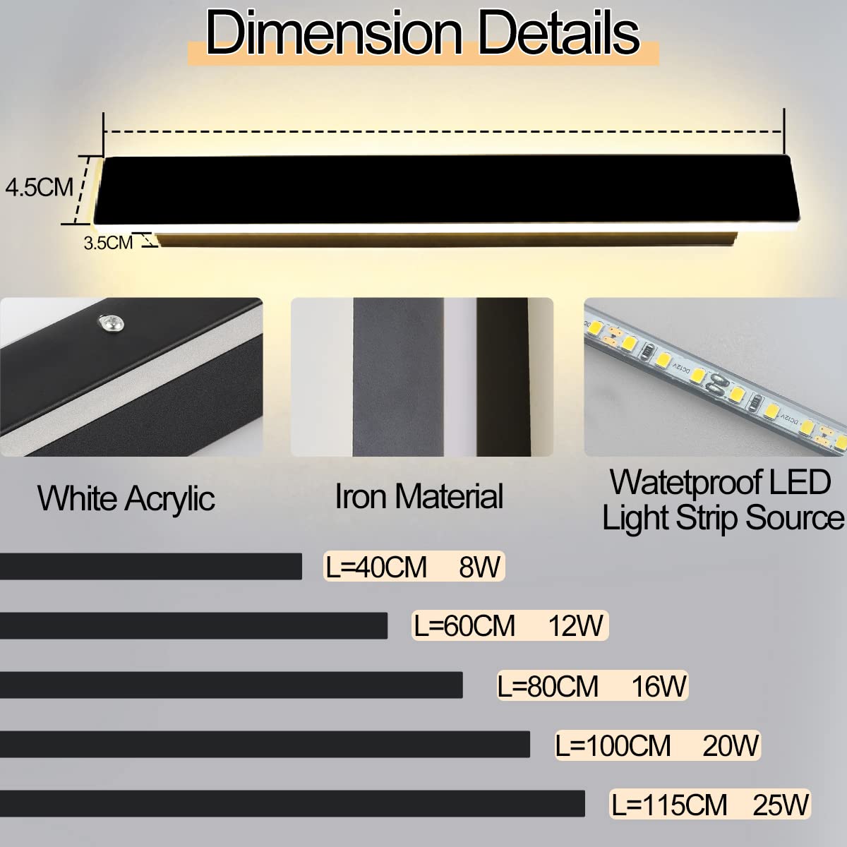 Aplique Pared Exterior Regulable,8W LED Lampara Exterior Pared con Mando a Distancia IP65 Impermeable,Apliques Pared Exterior para Escaleras Pasillos Balcón Patio Jardín Balcón,40CM