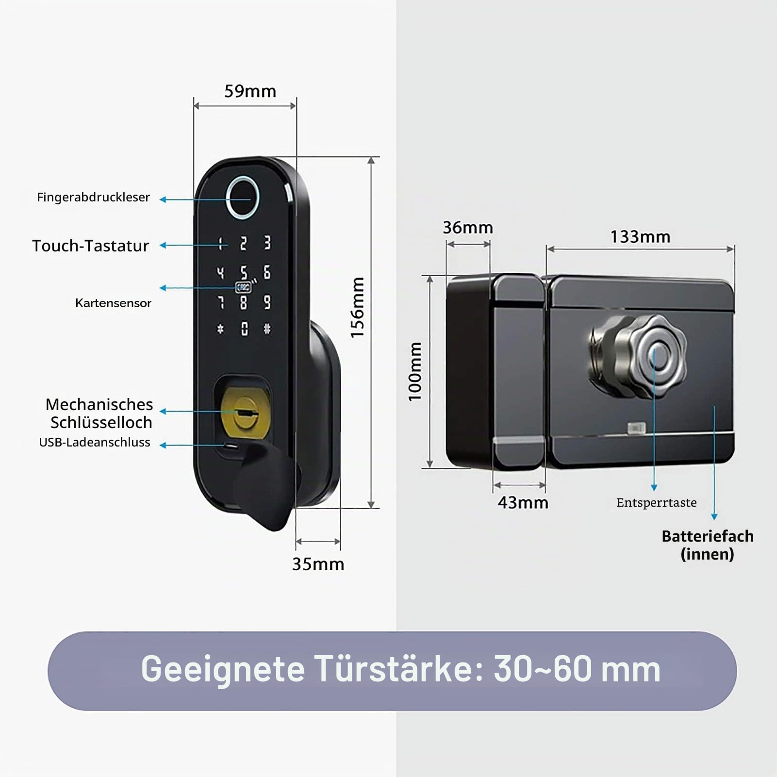 Wolf Guard TT01 Intelligentes Türschloss Biometrischer Fingerabdruck