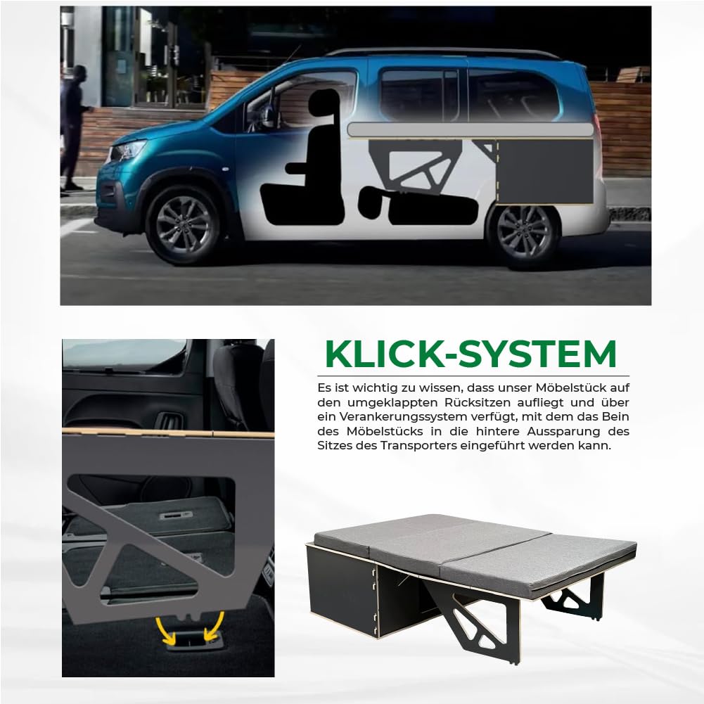Mini Camper-Möbel-Set für Rifter, Partner, Combo, Proace City, Berlingo und Doblò, mit Zubehör und Matratze (lange Version)