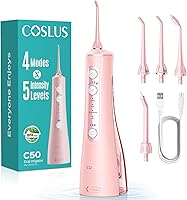 COSLUS C50 Cordless Water Flosser: 4 Modes, 5 Intensities for Braces, Sensitive Gums & Travel - IPX7 Waterproof, BPA-Free Dental Pick