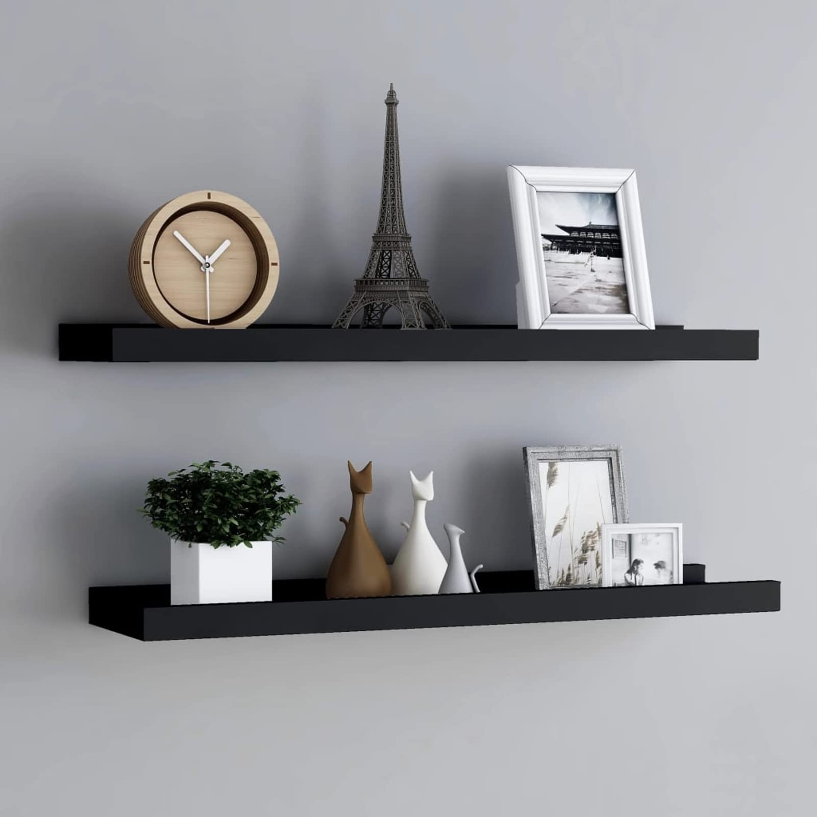 Mengtu Mobili - Estantería para fotos, 2 unidades, color negro, 80 x 9 x 3 cm, de MDF, estante de pared, para salón, oficina, dormitorio, baño, decoración para casa