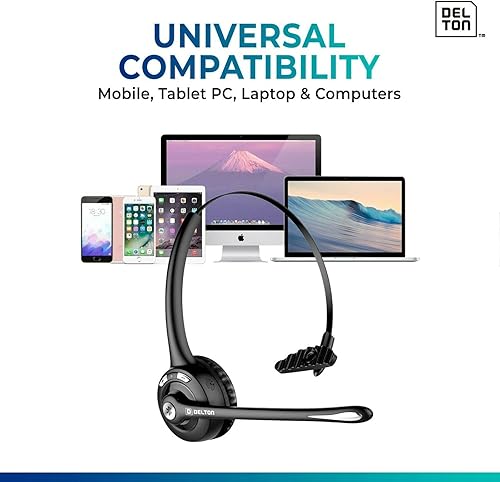 Miniatura 7 de Delton Auriculares Bluetooth para camionero 10X, auriculares inalámbricos con micrófono, sobre la cabeza con micrófono para Skype, centros de
