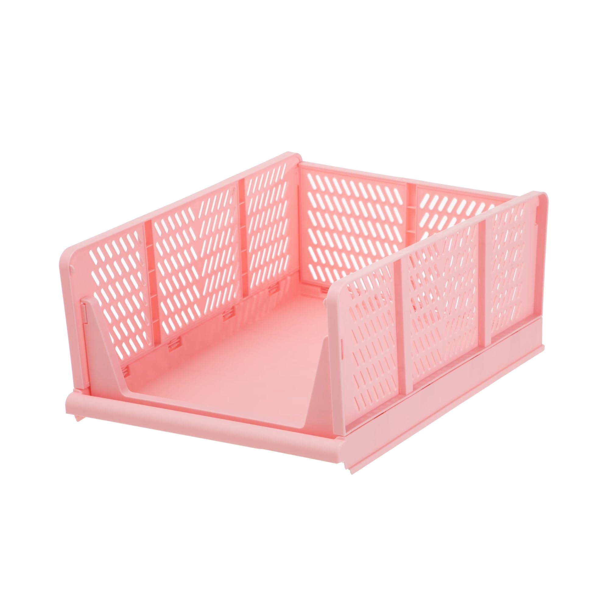 Cukux Pink Collapsible Stacking Plastic Storage Bin, 13 In X 17 In X 1.3 In(Pink)