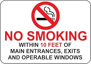 No Smoking Within 10 Feet of Main Entrances Exits Aluminum Metal Sign 10 in x 7 in