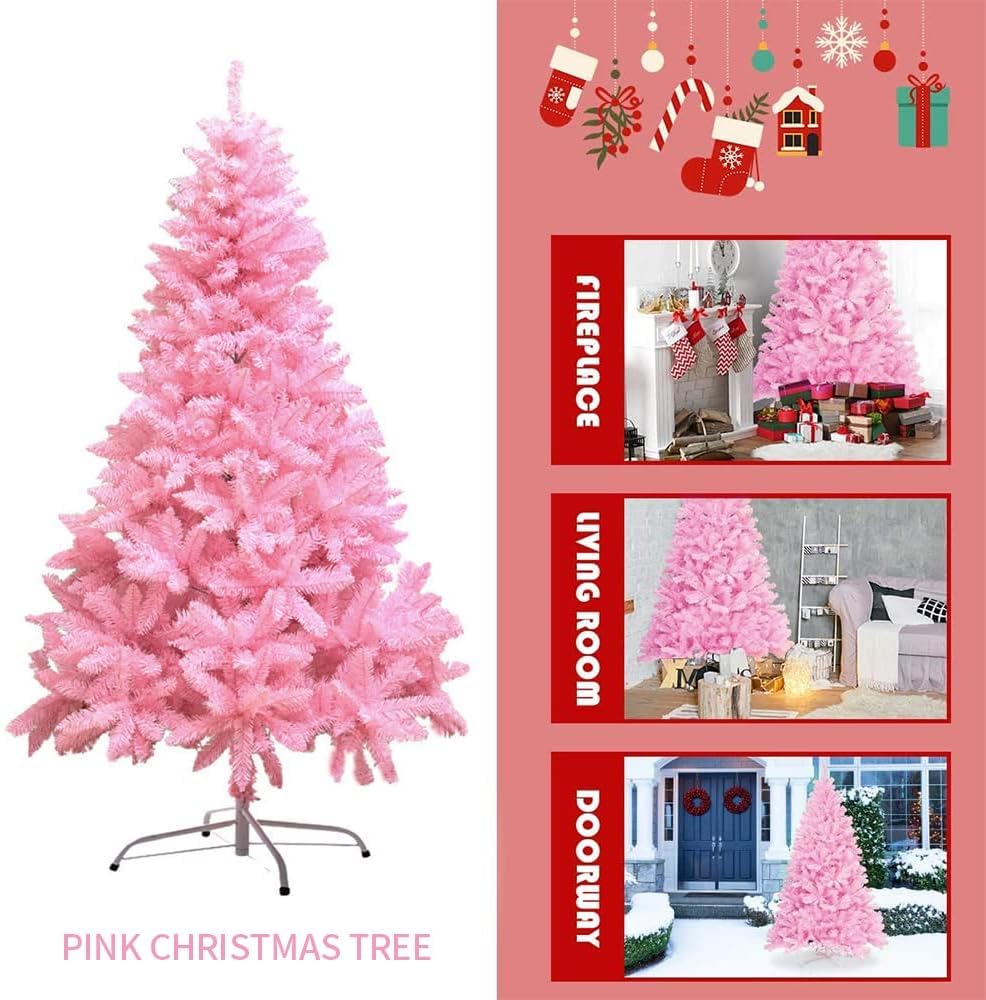 Carnavalife Arbol de Navidad, arbol Navidad Blanco 180cm, arbol de Navidad Plegable 120cm/150cm/180cm, Navidad Invierno Fiesta (Rosa, 180cm-600Tips)