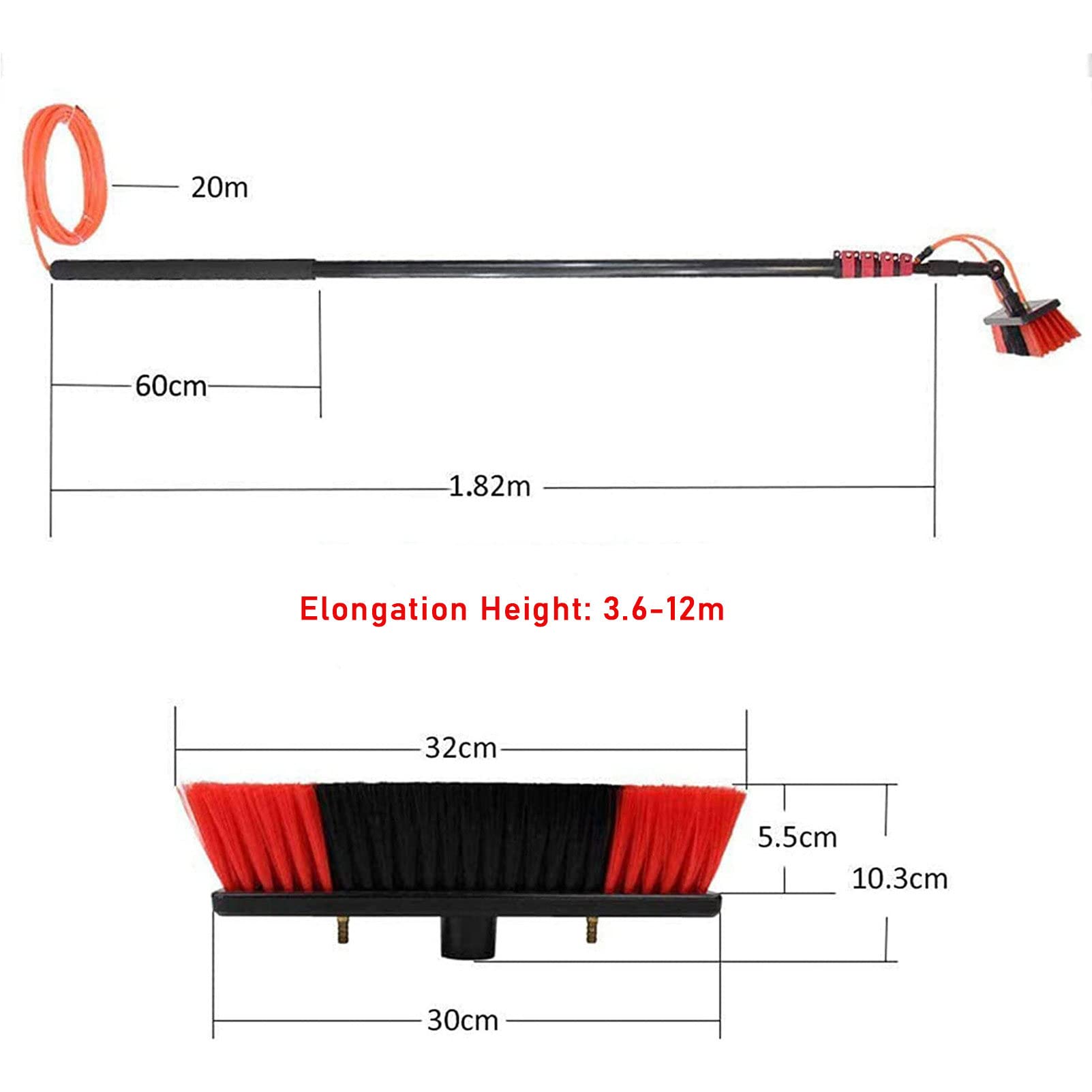 Pértiga para Limpieza de Ventanas de 3 a 12 m, pértiga Ajustable de 12 m para Limpieza de Ventanas, pértiga con Suministro de Agua/Manguera, Herramienta para Limpieza de