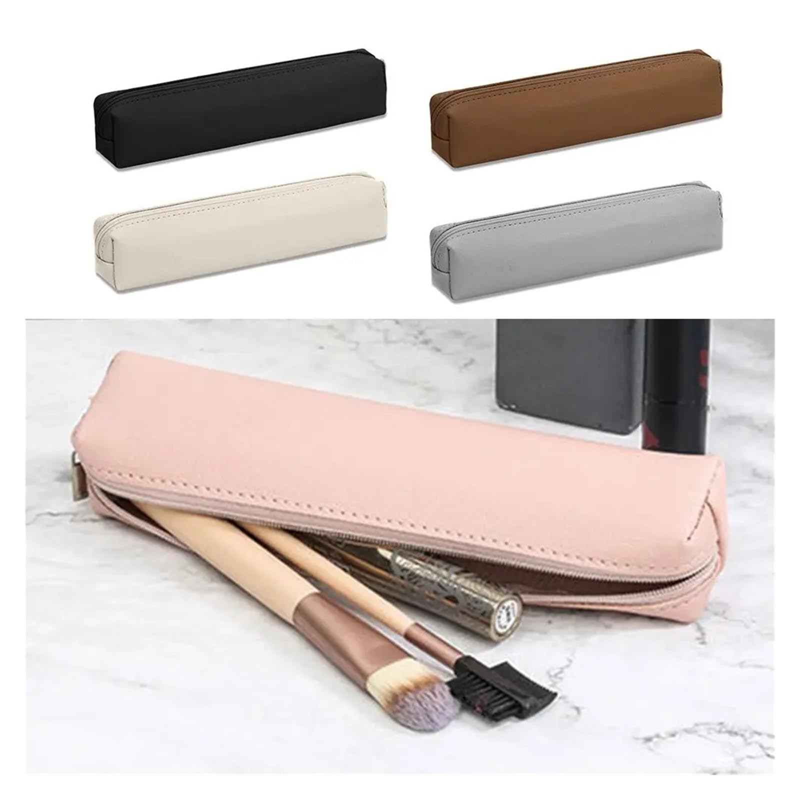 Astuccio for penne in pelle PU for ufficio scolastico | Organizzatore di cancelleria impermeabile, resistente allo sporco, di grande capacità, semplice(Pink)