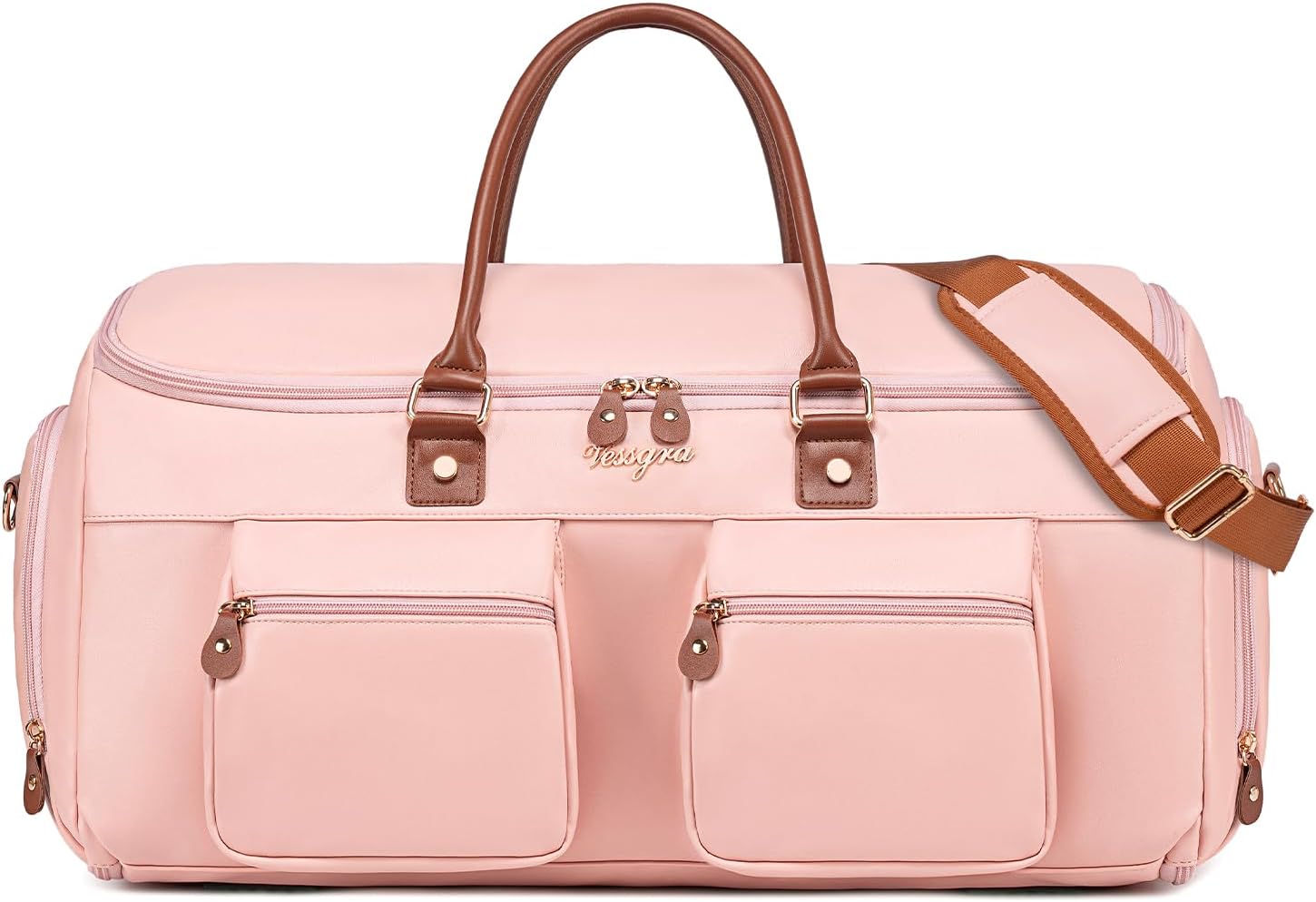 Convertible Garment Bag for Travel, Garment Duffle Bag for Women, PU Leather Travel Garment Bag Carry On, 2 in 1 Suit Travel Bags for Hanging Clothes with Shoe Compartment-Pink Convertible Garment Bag for Travel, Garment Duffle Bag for Women, PU Leather Travel Garment Bag Carry On, 2 in 1 Suit Travel Bags for Hanging Clothes with Shoe Compartment-Pink