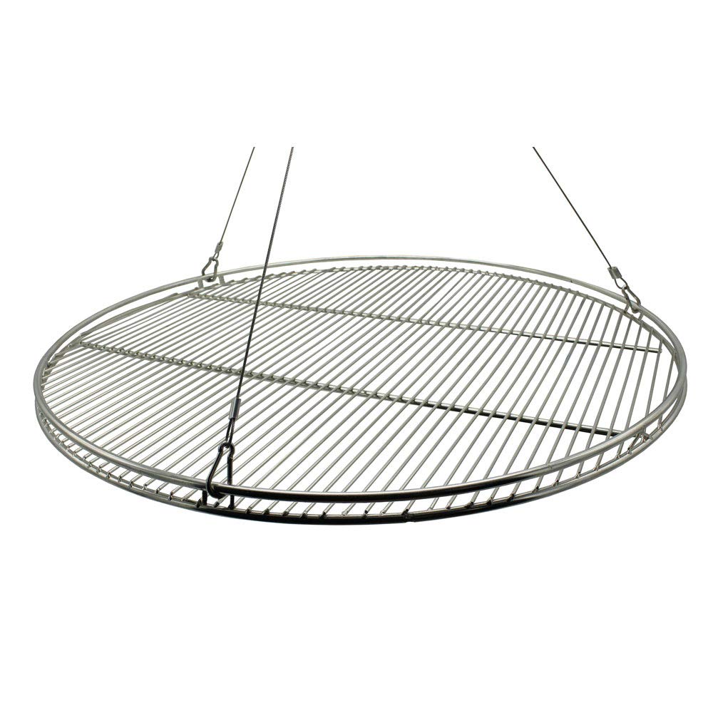 Massives 180 cm Stahl Dreibein "Benny" + EDELSTAHL Grill Ø 55 cm mit Seil nur 10 mm lichter Stababstand Schwenkgrill für Gulaschkessel Gulaschtopf Schwenker BBQ Geschenk Geburtstag Weihnachten | Edelstahl Grillrost nur 10mm lichter Stababstand