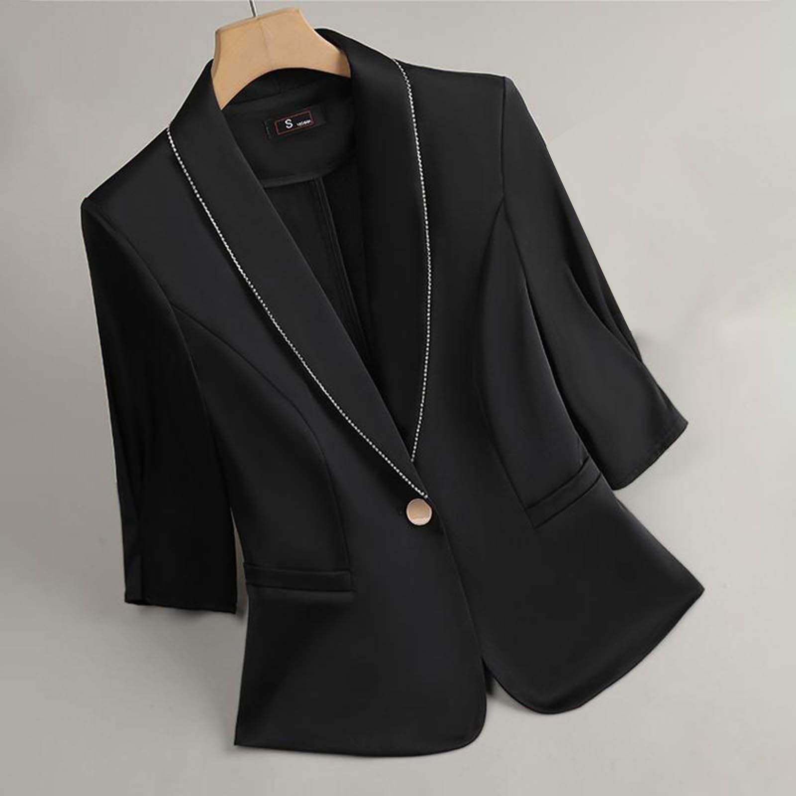 Chaqueta elegante para mujer, con cuello abatible, elegante, con un botón, con bolsillos, para negocios, casual, ajustada, para mujer, oficina, trabajo, otoño