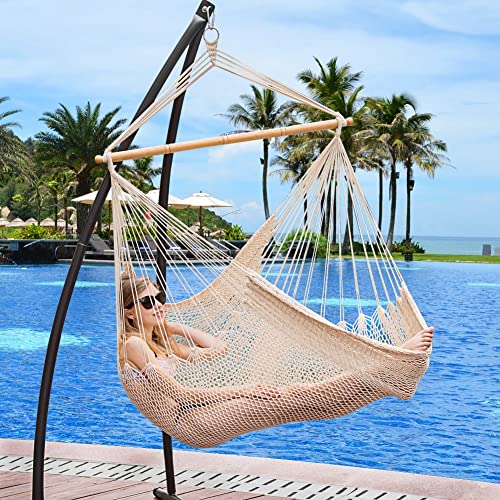 Lazy Daze Hammocks Chair Caribbean Hanging Rope Weaving Chair with 40\" Hardwood Spreader Bar and Soft-Spun Cotton Rope for Indoor/Outdoor Backyard & Living Room, Max 300 LBS, Natural