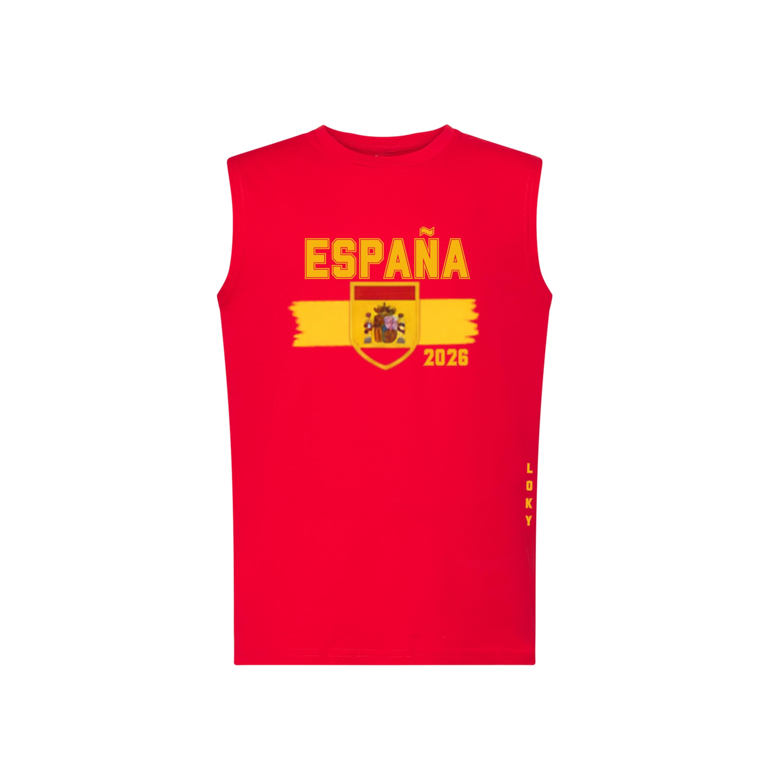 Camiseta sin Mangas para Hombre, España Mundial 2026, 100% Algodón, Roja