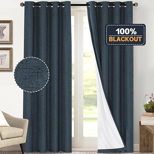 Miniatura 484 de PrinceDeco Cortinas opacas 100% para dormitorio, cortina de lino para puerta corrediza de cristal, cortinas opacas extra anchas con ojales Arena