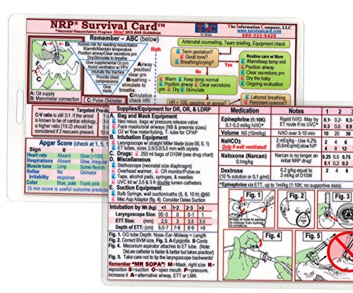 NRP (Neonatal Resuscitation Program) SURVIVAL CARD Quick Reference Guide (Small 3 x 4 3/8 inch, Badge/ID Size) - Laminated with hole punched - Water Resistant - 2020 guidelines, copyrighted 2022