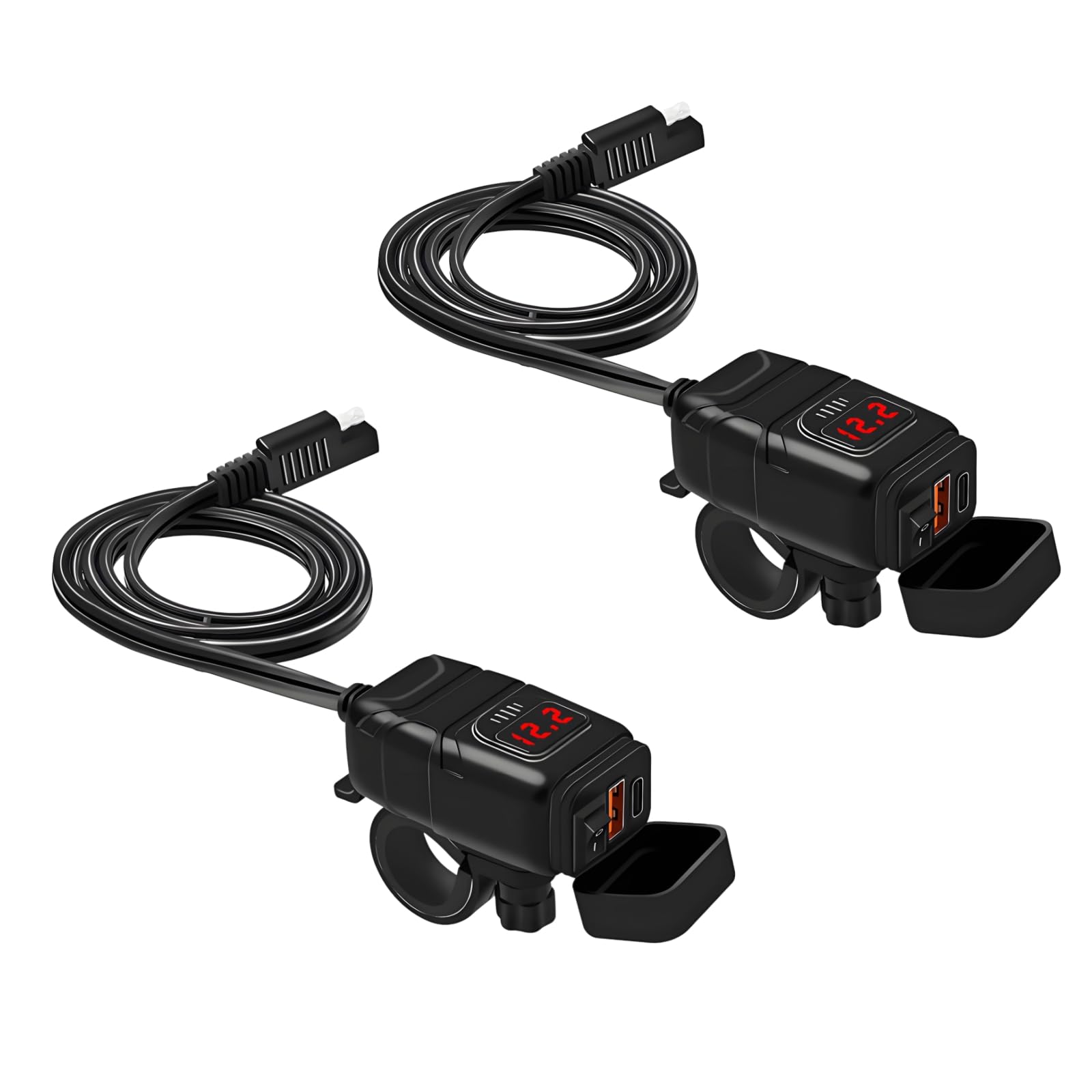 Dwupak 2-portowy port USB typu C, ładowarka motocyklowa, szybkie ładowanie z woltomierzem, do telefonu, wodoodporny, ATV, UTV, uchwyt na kierownicę łodzi, czerwony