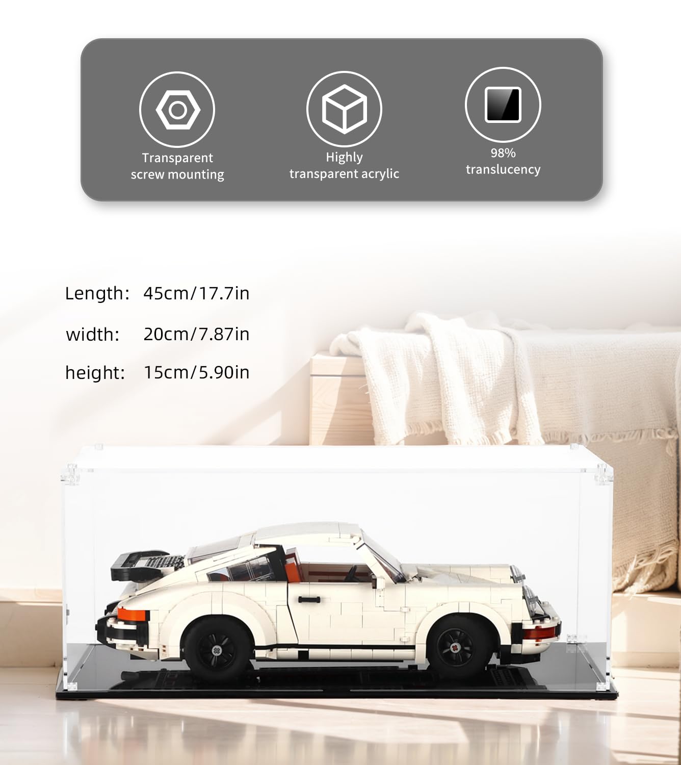 icuanuty Acrylic Display Case for LEGO 10295 Icons Porsche 911 Racing Car - Image 4