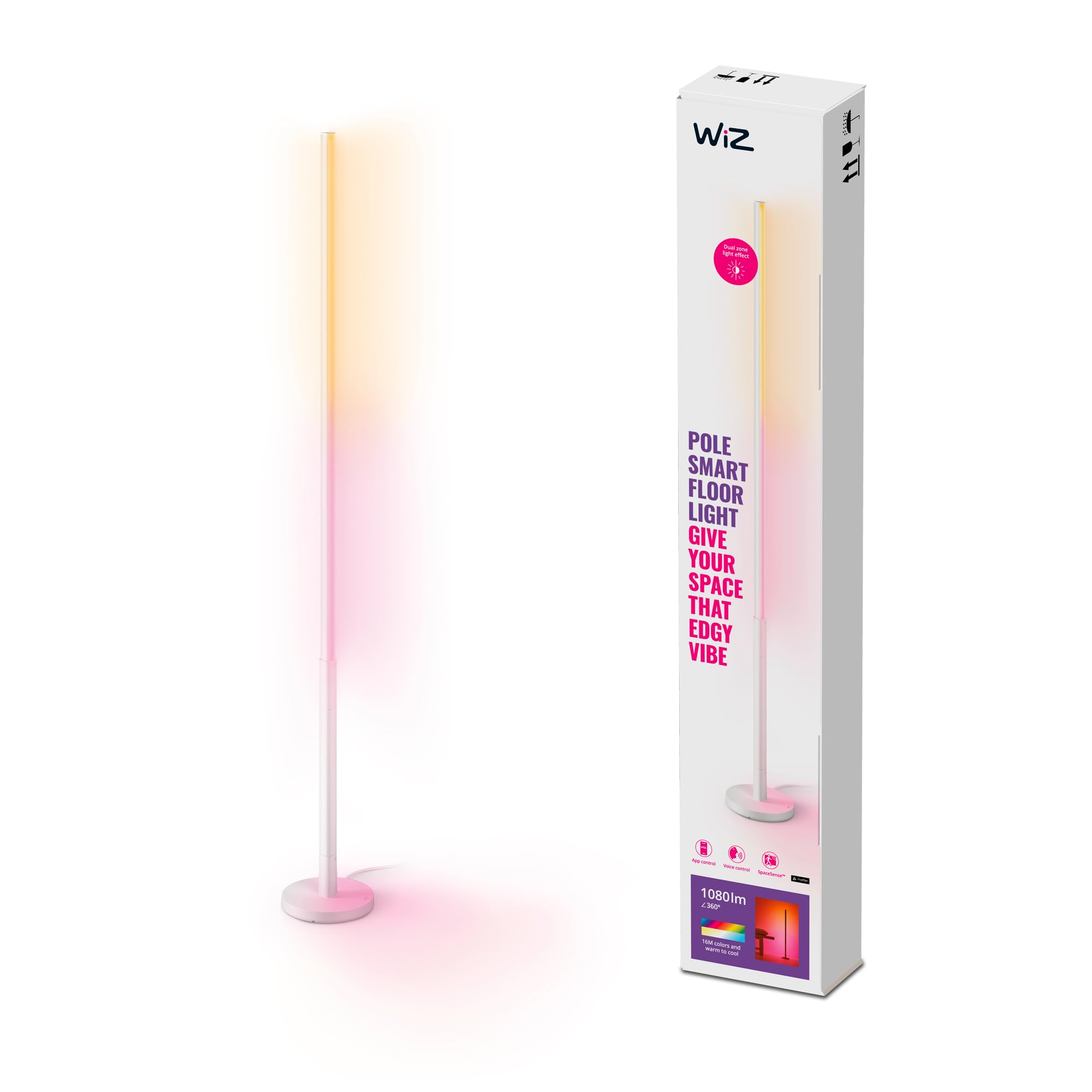 WiZ Pole Stehleuchte Tunable White and Color, RGB LED-Stehleuchte, dimmbar, 16 Mio. Farben, smarte Steuerung per App/Stimme über WLAN