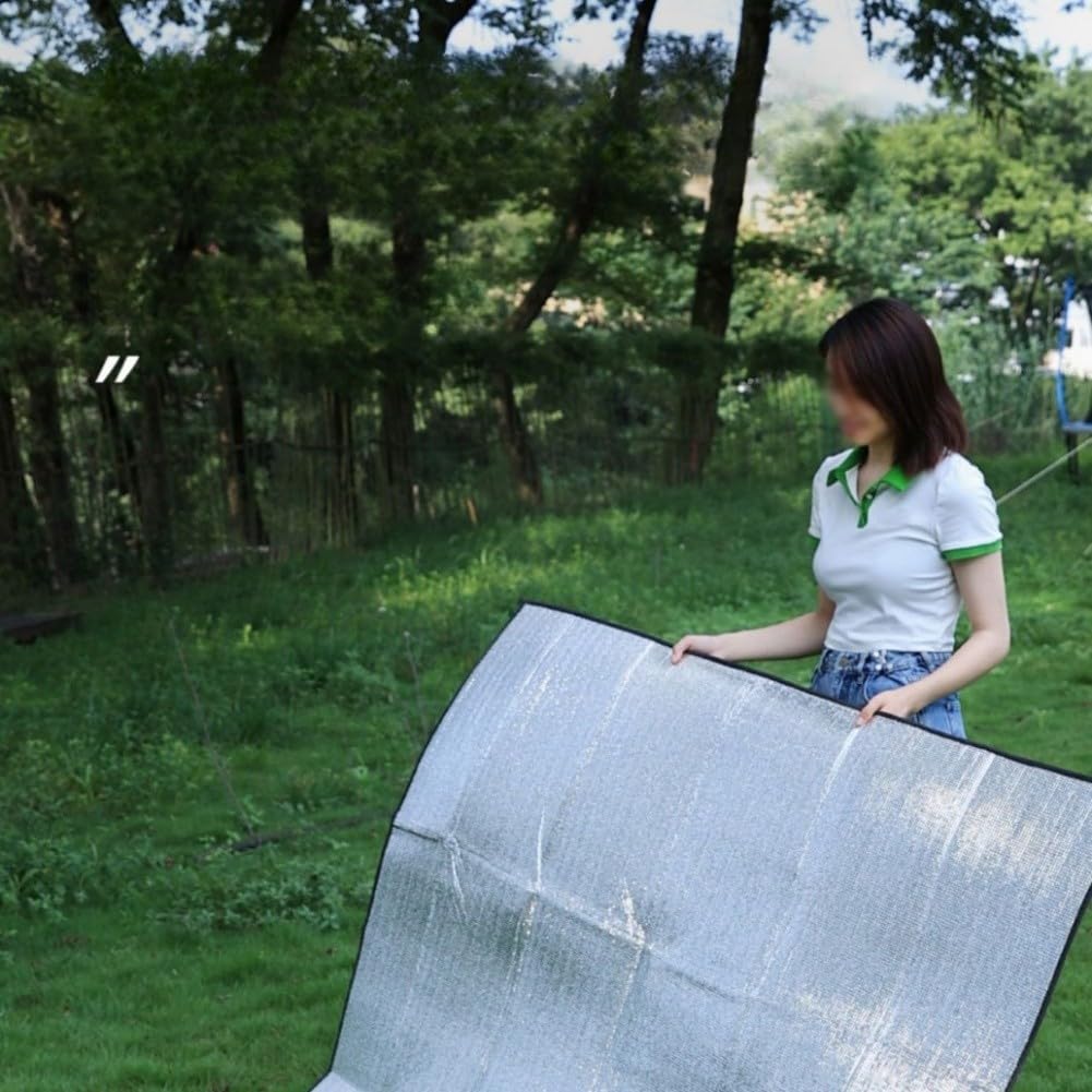 Tapis de pique-nique double face en feuille d'aluminium résistant à l'humidité pour une utilisation en plein air, y compris la cuisine de camping (200 x 200 cm)