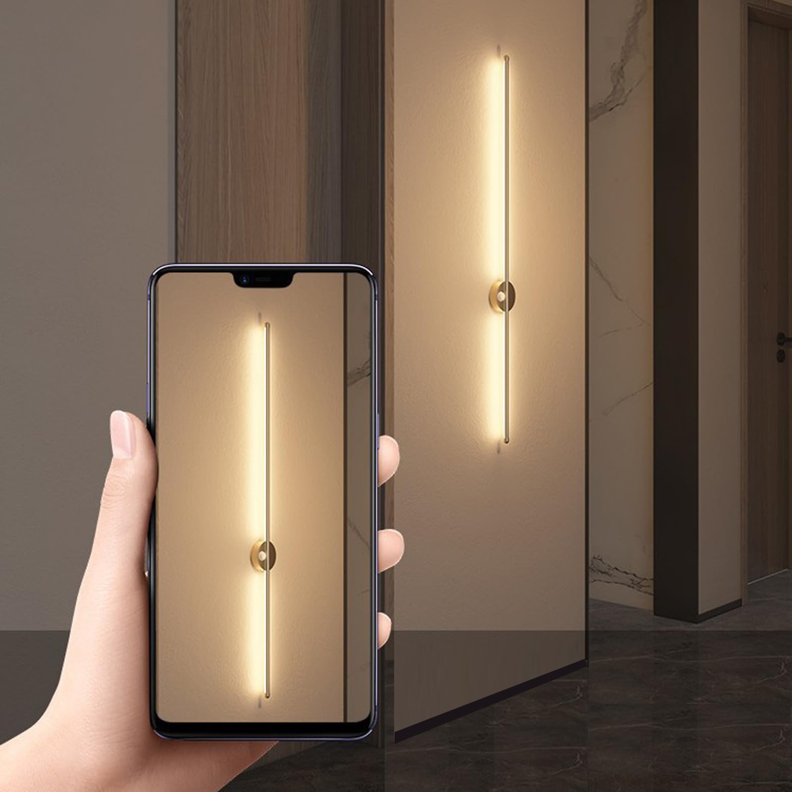LED Indoor Wandlampe mit Bewegungsmelder Wandleuchte Lange Lichtleiste Design Wandbeleuchtung Kreative Dekorative Wandleuchten Aluminium für Schlafzimmer Wohnzimmer Balkon (Schwarze,80cm)