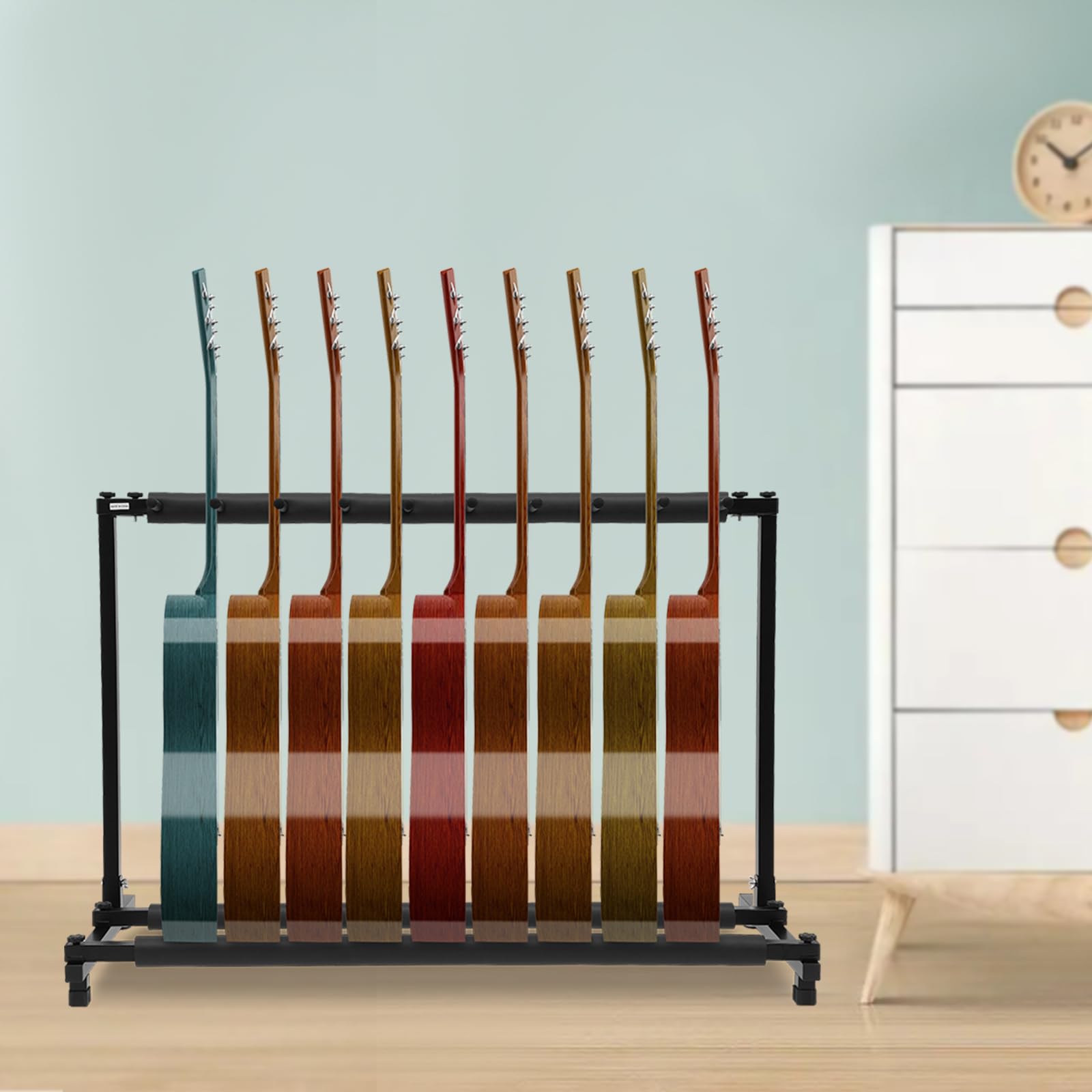 9-Fach Gitarrenständer Tragbar Multistand Gitarrenstativ Faltbar Mehrfach Gitarrenhalter Verstellbare Guitar Stand Rack FüR Akustikgitarre Klassik Gitarre Akustikbass E-Gitarre Bass Schwarz