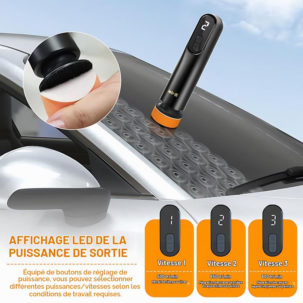 Polisseuse Sans Fil, Mini Lustreuse Polisseuse Voiture, Portable Kit Polissage Voiture pour la Réparation des Rayures, Machine de Nettoyage de Film D'huile de Fenêtre pour Voitures, Meubles