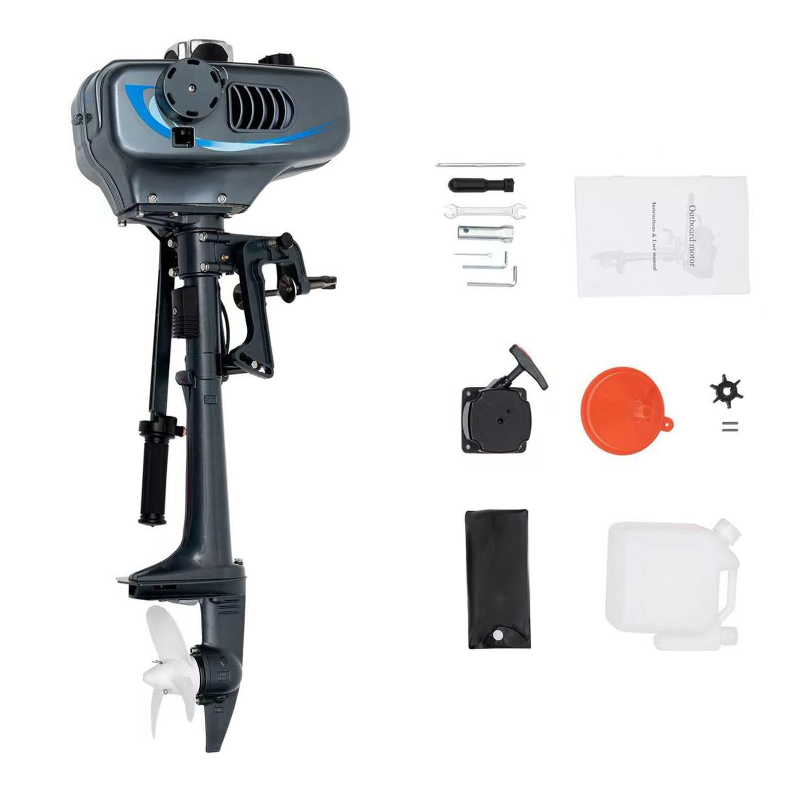 2-Stroke 3.5HP Heavy Duty Outboard Motor Boat Engine W/Water Cooling System Outboard Trolling Motor Inflatable Fishing Boat Engine For Rubber Boats, Inflatable Boats, Fishing Boats