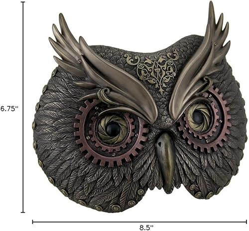 Miniatura 4 de Placas decorativas de resina de bronce metálico Steampunk cabeza de búho máscara de pared 8.5 x 6.75 x 3.5 pulgadas bronce