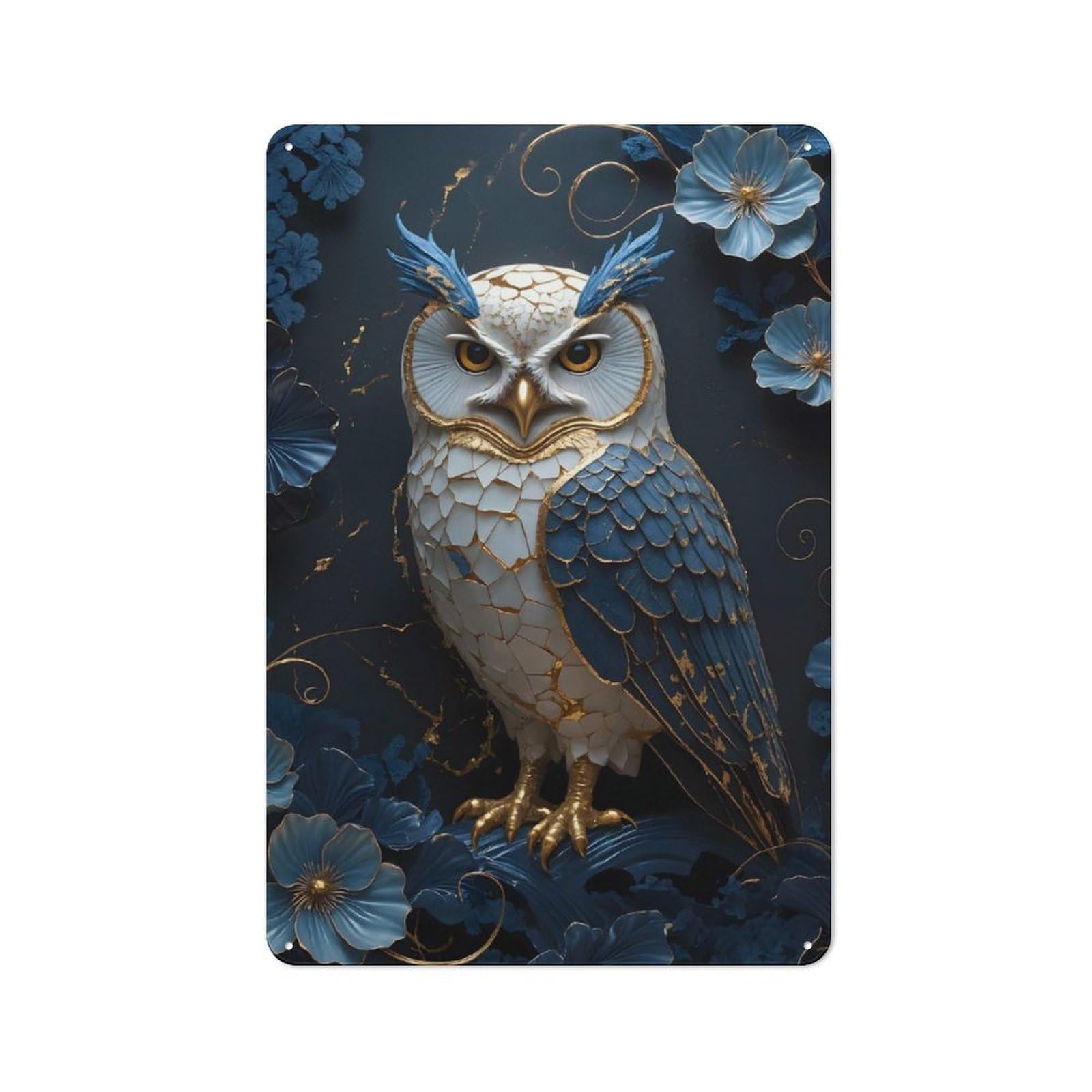 Junmoney Owl Floral Kintsugi Art Creative Metal Wall Decor 30X20cm, Metal Desk Wall Sign For Hobby Room, Office, Lounge Or Living Room