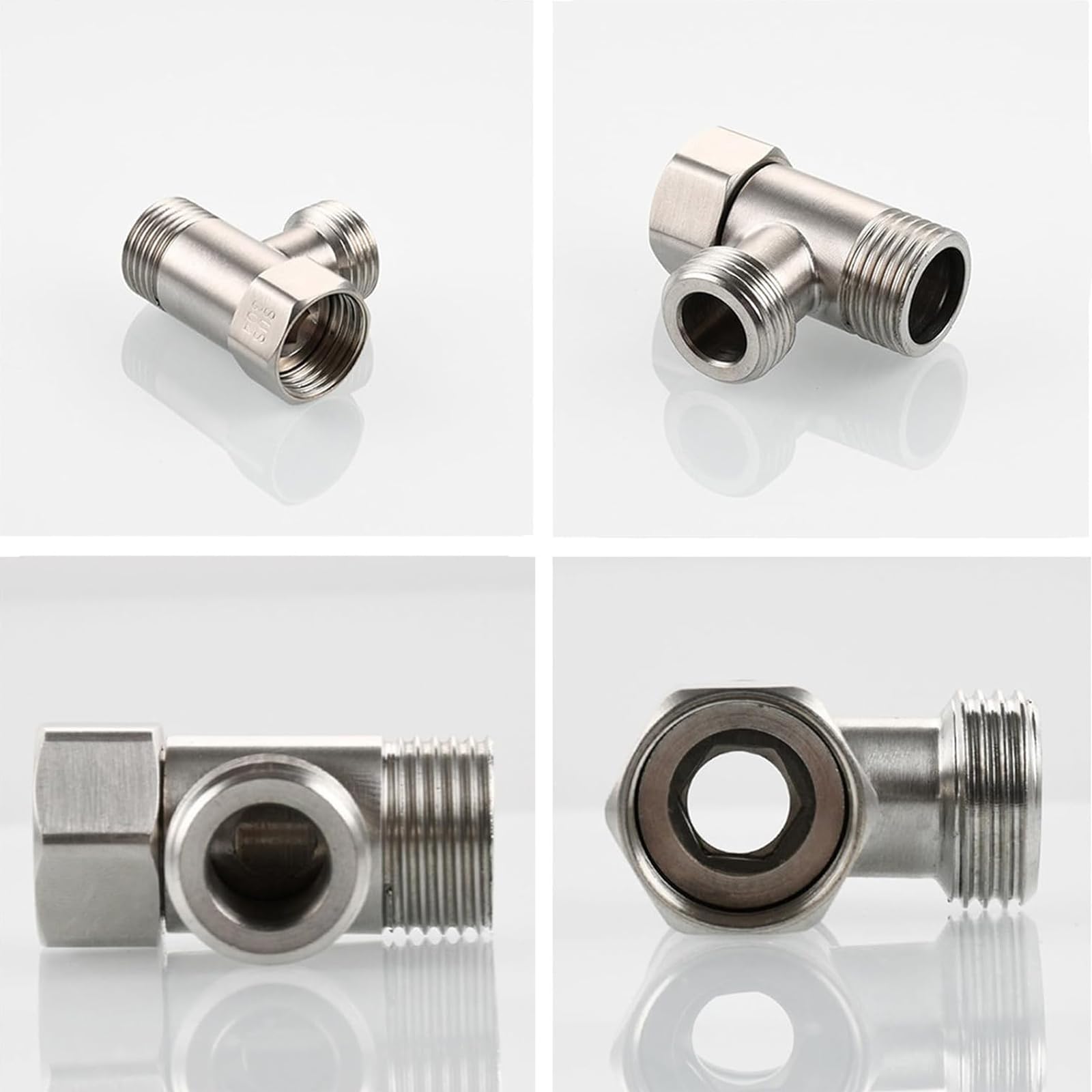 2 Pezzi Valvola Connettore 3 Vie, Valvola Collegamento Adattatore a Forma di T, valvola di Scarico Nichelata Rotazione 180 Gradi per WC Bagno Cucina Tubo Doccia, (1/2", 3/8")