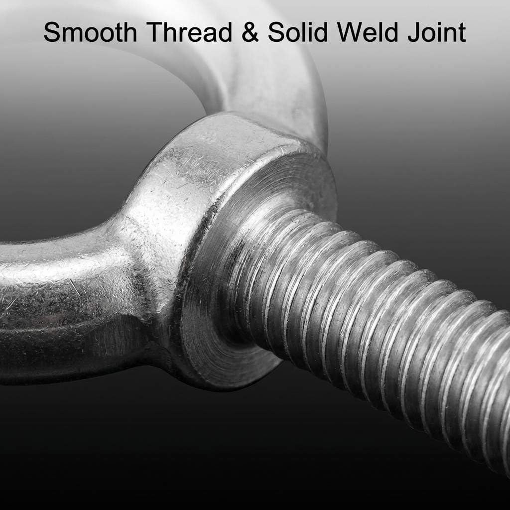 QWORK 304 Stainless Steel Shoulder Eye Bolts 1/2"x4", 10 Pcs Safe Threaded Connection for Marine, Workshop & Outdoor Use